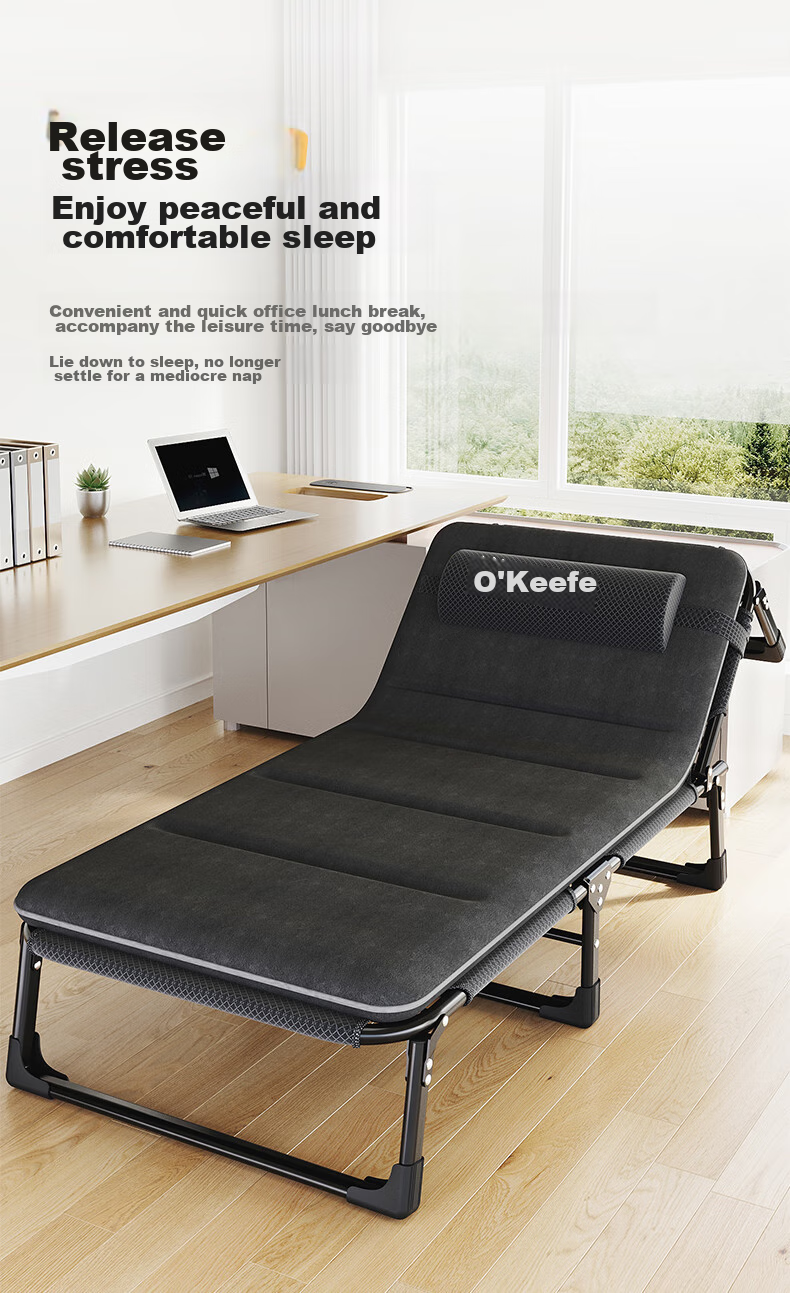 OKeefe Folding Bed, Lounge Chair, Single Bed, Office Simple Nap Bed, Hospital Accompanying Bed, Camp Bed, Includes Cotton Pad 7