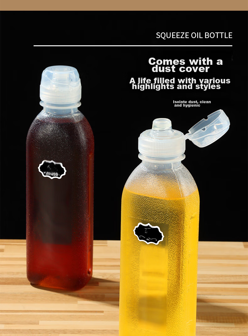 BJ Jiao Oil Bottle, 500ml*4 Pack, Squeeze Sauce Bottle, Vinegar Bottle, Soy Sauce Bottle, Oil Sprayer, Condiment Storage Squeeze Bottle 8
