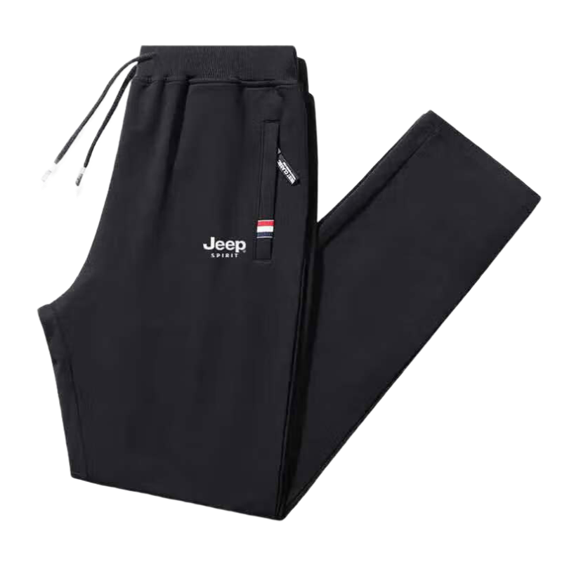 JEEP SPIRIT Men's Sports Pants, Summer Cool Pants, Comfortable Versatile Breathable Casual Pants, Men's Long Trousers, Black (Tapered Leg), Size L