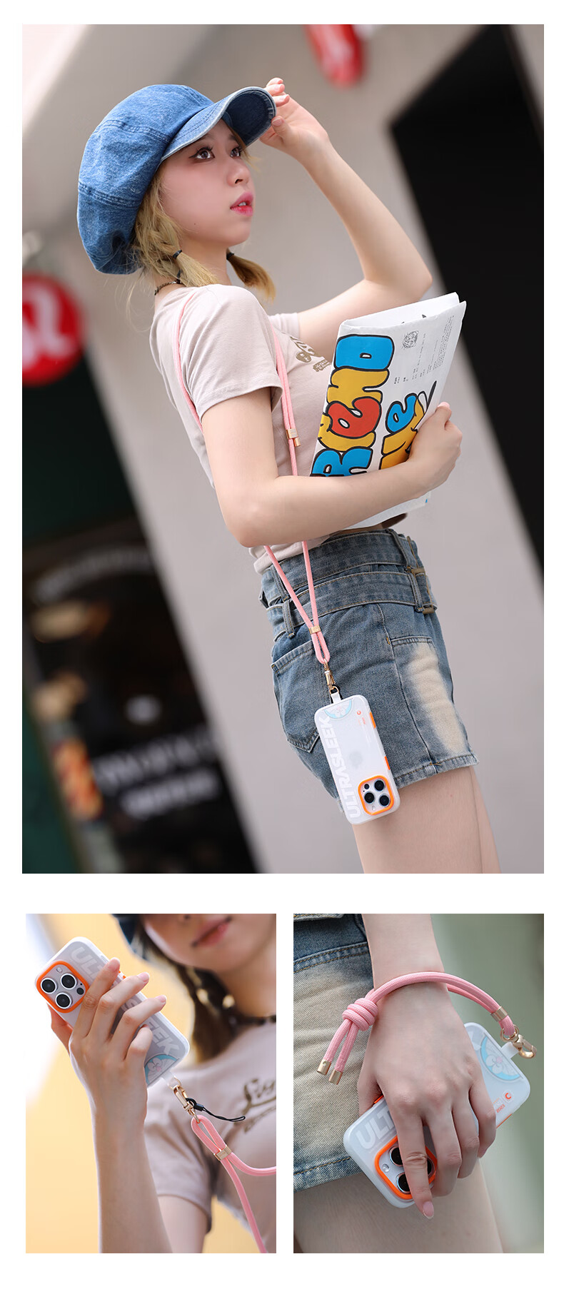 ROCK Doraemon Phone Lanyard, Neck Strap, Crossbody Phone Chain, Wrist Weave, Anti-Theft, Anti-Loss Device, Shockproof, Portable, Durable, High-End Feel, Cute Cartoon Design for Men And Women, Tongluoshao 6