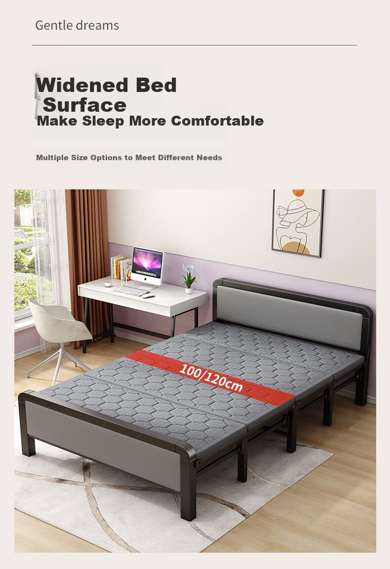 Chibailun (No Installation Required) Folding Bed, Single Nap Bed for Office, Simple Home Bed, Hospital Accompanying Care Hard Board Bed 4