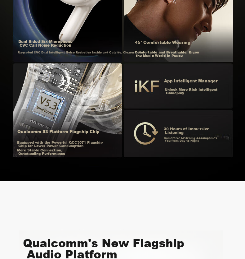 IKF Find Max6 Quiet True Wireless Bluetooth Earphones Semi-In ANC Active Noise Cancellation LDAC High-Resolution Sound Quality for Sports Fitness, Compatible with Phones And Computers, Cloud Rock White 9
