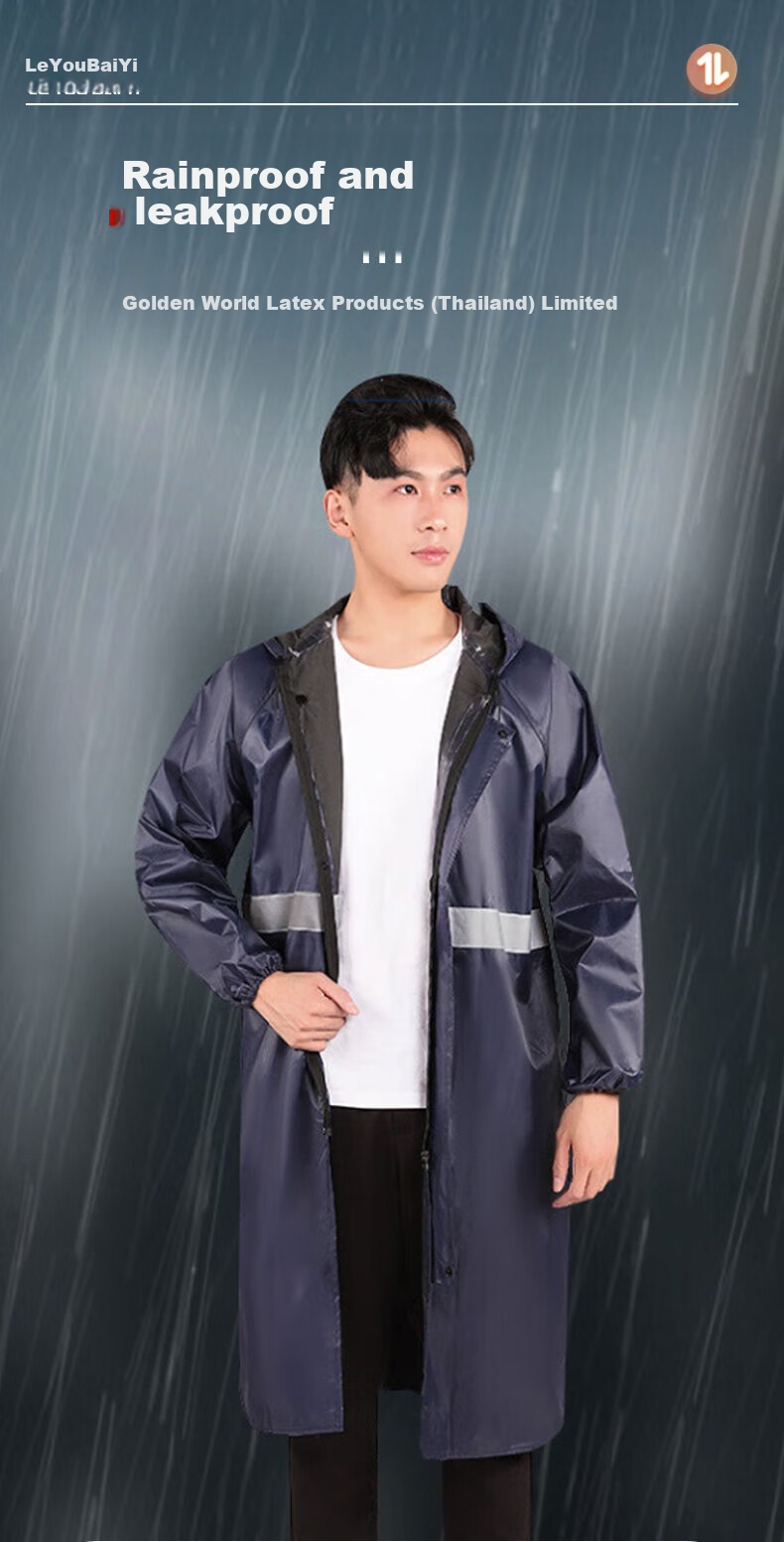 Leyoubaiyi Long Trench Coat One-Piece Raincoat, Army Green, Adult Men And Women Reflective Waterproof Flood Prevention Rain Poncho Constructio 2