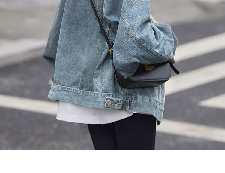 Dme [Danning Jiini] Spring And Autumn Vintage Commuter Distressed Lapel Loose-Fitting Petite Elegant Women's Denim Jacket 10
