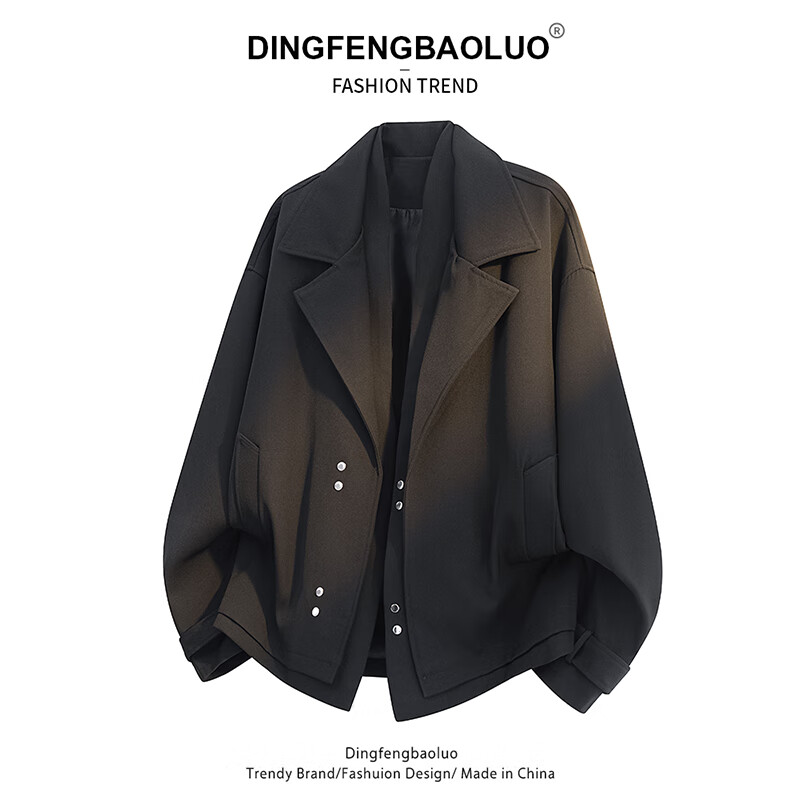 Dingfengbaoluo American Style Two-in-One Jacket Men Autumn Loose Casual Blazer XJS68 Black M