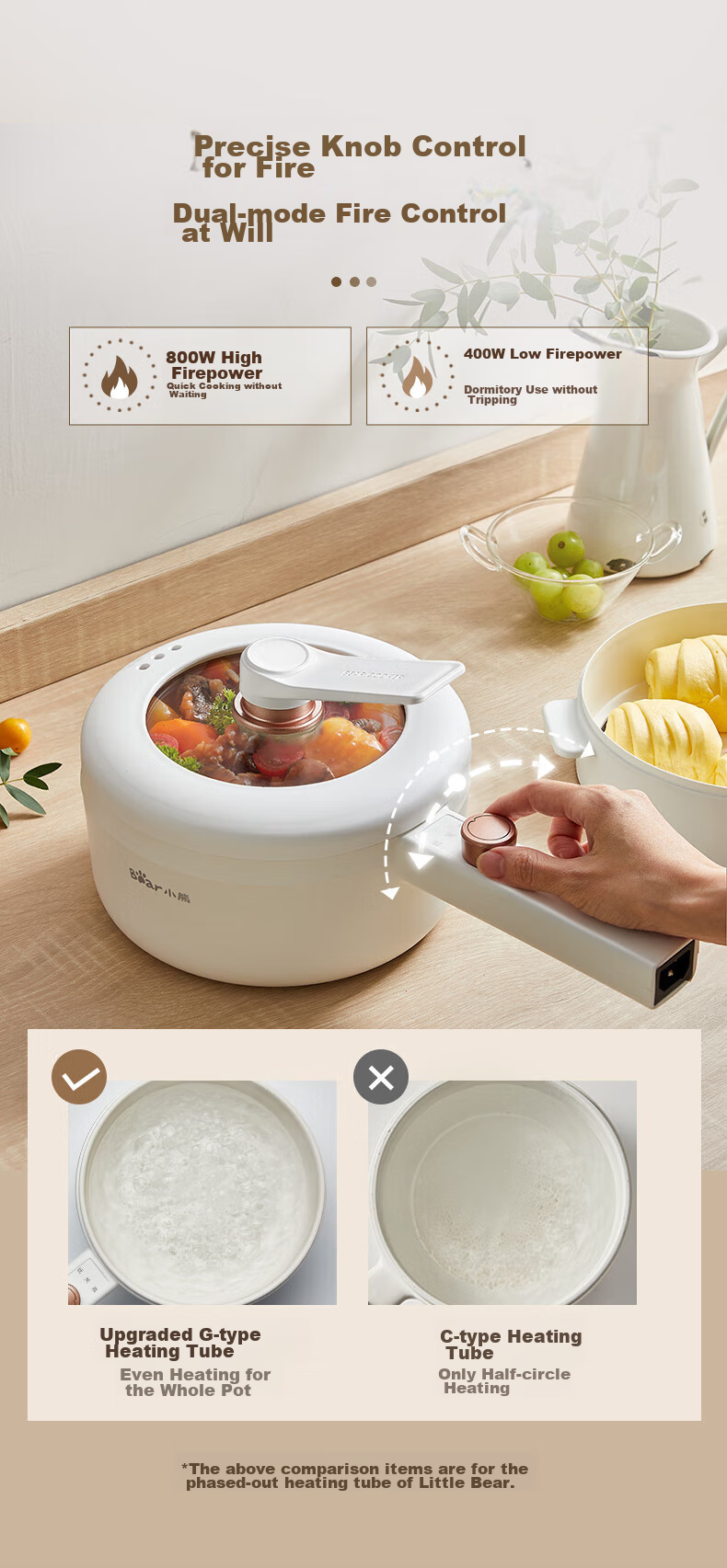 Bear Electric Cooking Pot, Multi-Functional Steamer And Hot Pot for Instant Noodles, Dorm Small Electric Pot 2.5L All-In Steaming And Cooking with Steamer Basket, Electric Steamer Pot for Steaming, Boiling, Frying And Stir-Frying DRG-Q25W2 7
