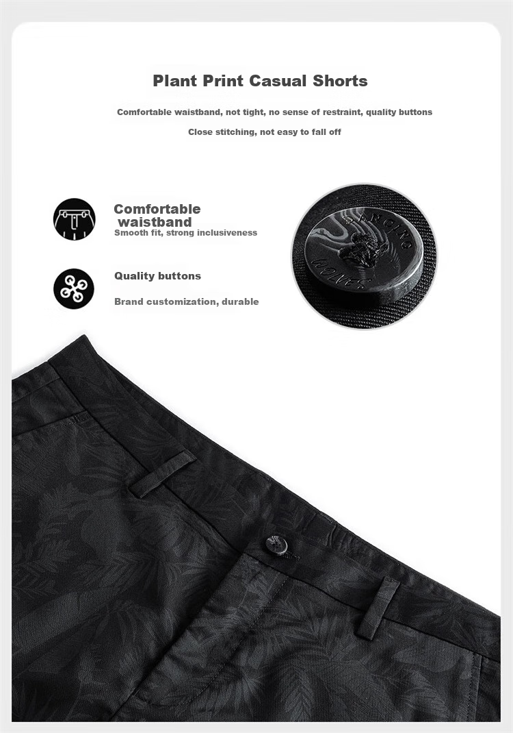 DANCING WOLVES [Bamboo Fiber] Summer Palm Leaf Dark Pattern Breathable Comfortable Versatile Casual Shorts, 001 Black, Size 30 7