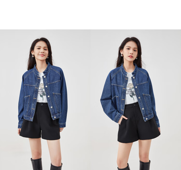 Sentubila Spring And Autumn Pure Cotton Denim Jacket, Short High-End Women's Clothing, Elegant Casual Versatile Top, Denim Blue, XL 29