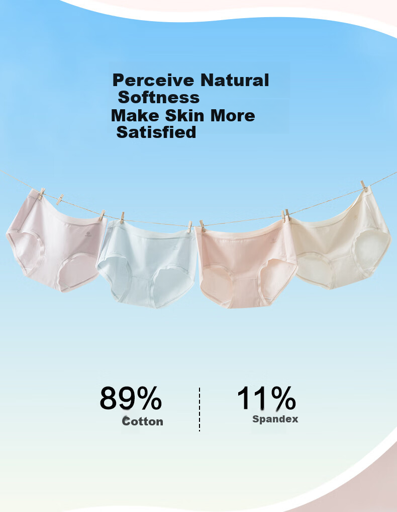 Yiershuang 4-Pack First-Class Women's Mid-Rise Underwear, 60 Count 7A Antibacterial Xinjiang Cotton Crotch Triangle Panties for Wome 3