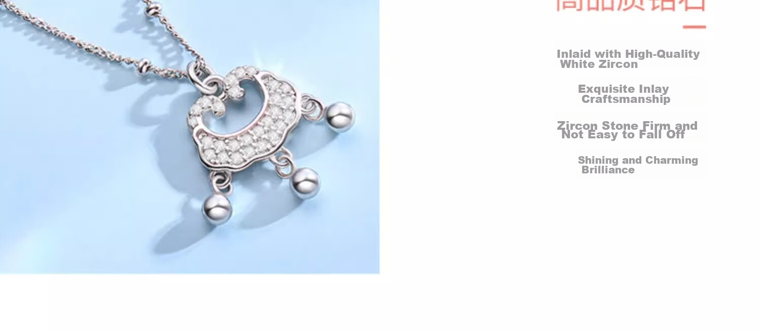 Fanci Peace Lock Necklace for Women, Silver Lock Pendant, Chinese Style Light Luxury High-End Birthday Gift for Girlfriend 7