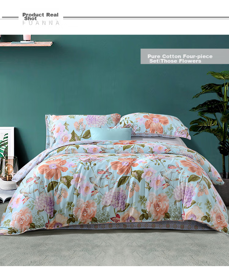 FUANNA Home Textiles Pure Cotton Bedding Set, 100% Cotton Embroidered Bedsheet And Duvet Cover, Single/double Size, for 1.8m Bed, 230*229cm, Orange 7