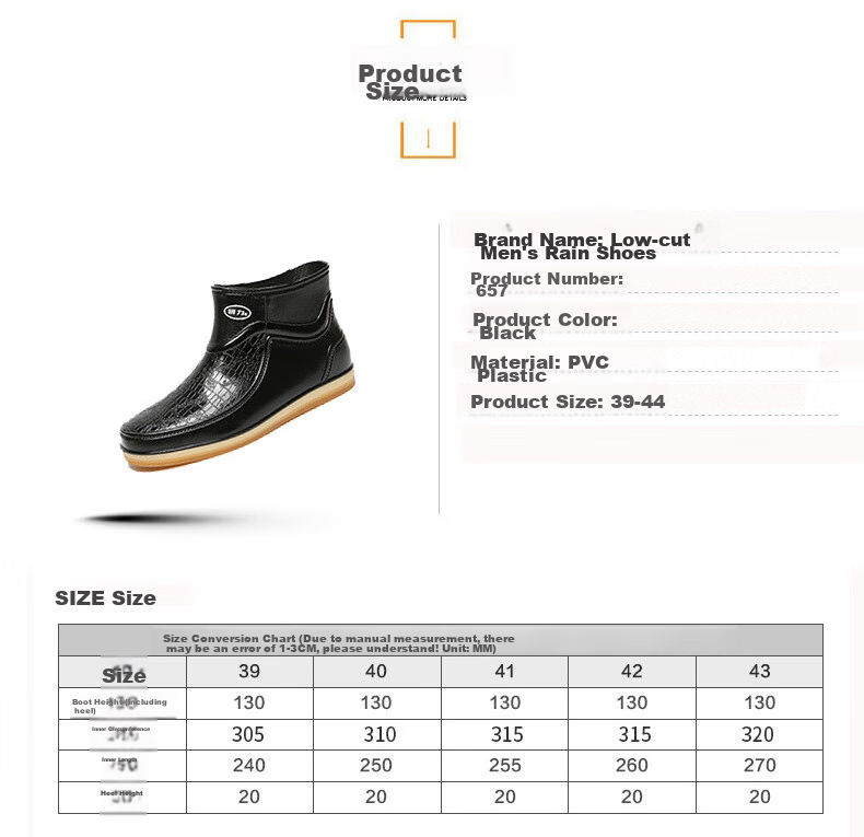 Warrior Rain Boots, Men's Short Fashion Low-Top Adult Waterproof Shoes, Rubber Shoes, Water Boots, Rain Boots, Overshoes, 8657 Black, Size 42 3