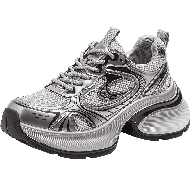 CAMEL [Yinyi] Dad Shoes for Women, Trendy Cool Silver Thick-Soled Sports Casual Shoes L25S283076 Gun Black 38