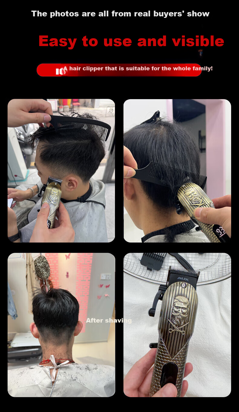 AUX Electric Hair Clipper for Men, High-Power Self-Service Shaver, Carving Tool for Home Use, Suitable for Adults, Children And Babies, Hair Cutting Device, Self-Haircutting Gadget, Electric Trimmer 1