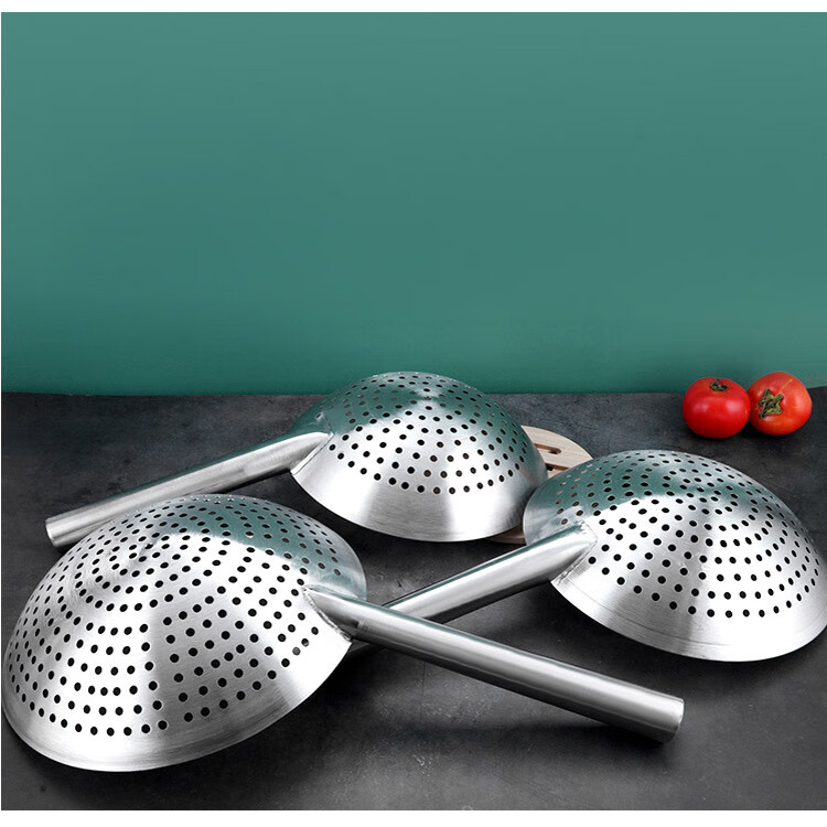 Quanshi Stainless Steel Strainer, Kitchen Oil Drum Skimmer, Ladle Scoop, Round Hole Slotted Spoon, Strainer Ladle, Blanched Water Filter, 26cm 11