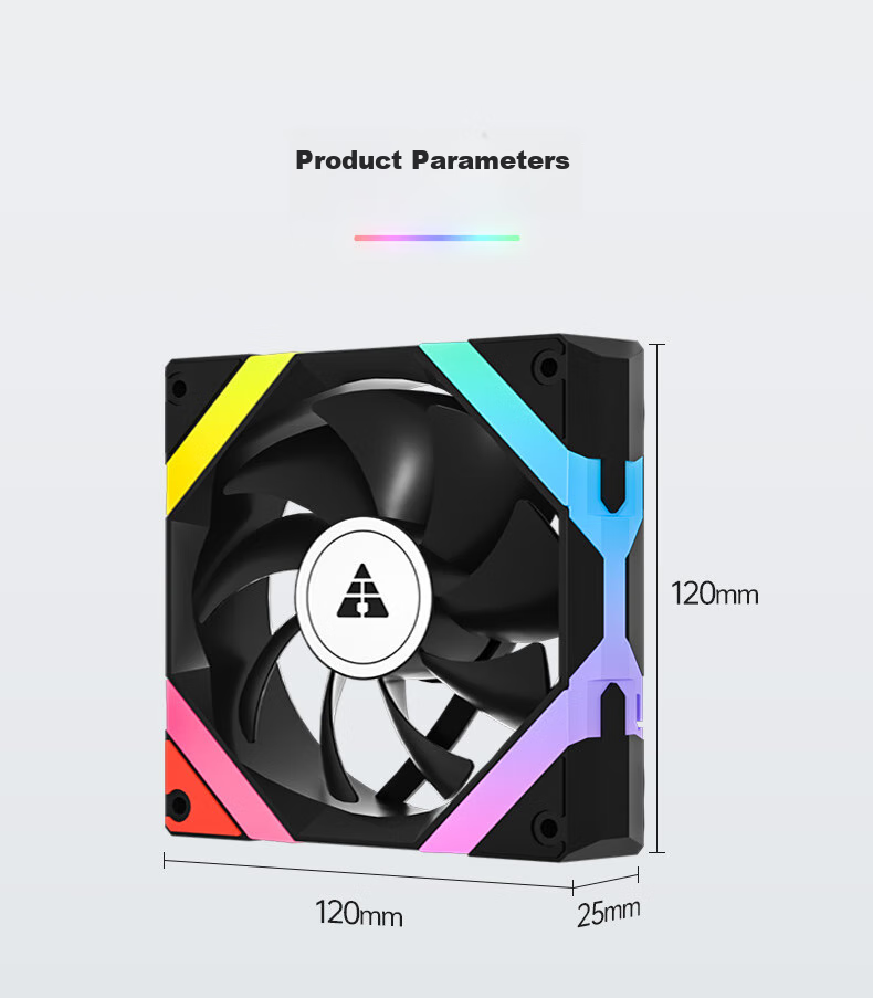 Golden Field Aierdun FZ-L12 Black Straight Blade 12CM Computer Case Cooling Fan, ARGB 5V 3-Pin Interface, PWM Temperature Control, High Air Pressure Low Noise 7
