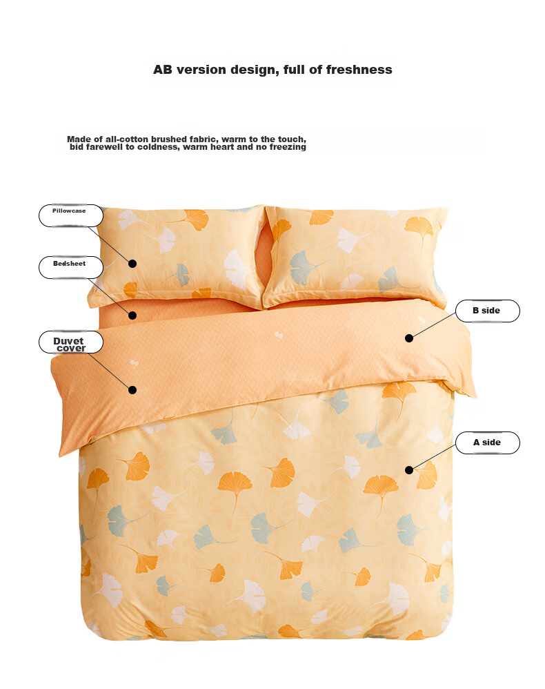 LOVO Luolai Home Textiles, Pure Cotton Brushed Four-Piece Bedding Set, Autumn And Winter Thickened Pure Cotton Bed Sheet And Duvet Cover, 200*230cm 9