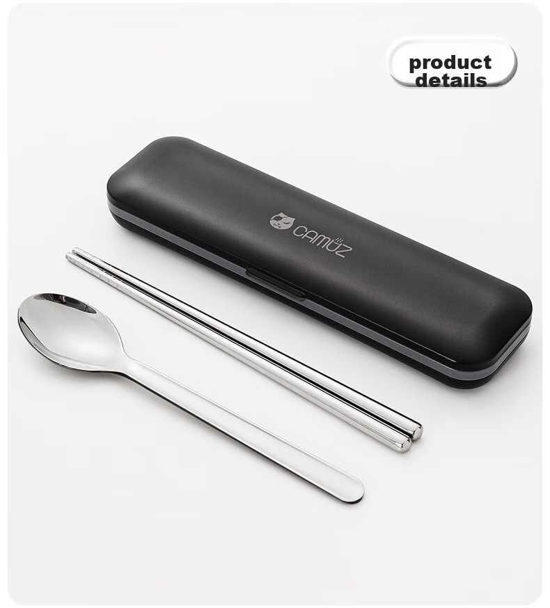 CAMUZ Food-Grade 316 Stainless Steel Portable Cutlery Set with Chopsticks And Spoon for Students And Office Workers, Single-Person Dining Set with Utensil Box, White 6
