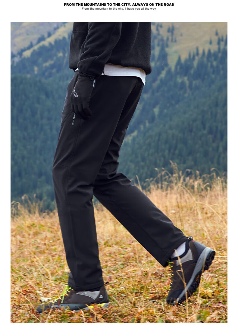 Pioneer Camp Tibetan Wolf Outdoor Softshell Hiking Mountaineering Pants Men's Autumn Windproof Water-Repellent Warm Breathable Straight-Leg Trousers 11