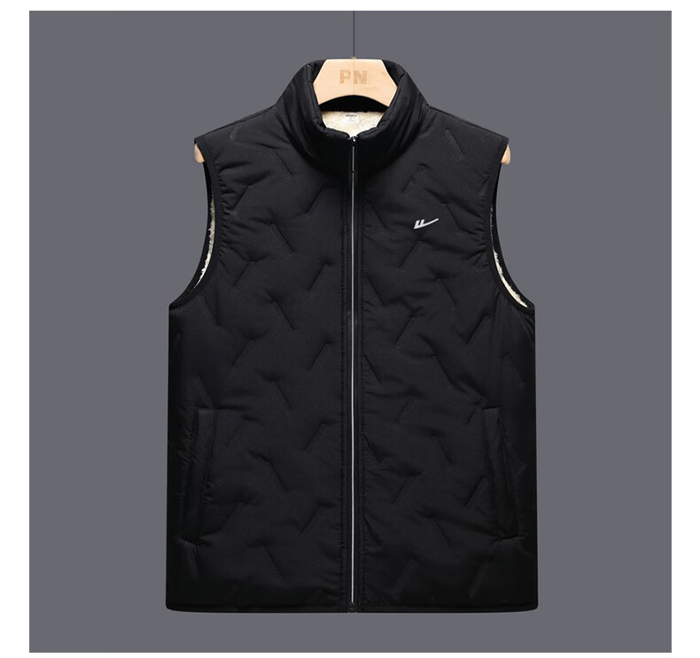 Huili Lambswool Vest, Winter Warm Waistcoat, Fleece-Lined Men's Windproof Sleeveless Cotton Jacket, Black, Size L 6