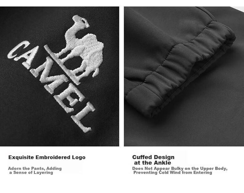CAMEL Women's Outdoor Softshell Pants Unisex Spring Autumn Windproof Water-Repellent Fleece-Lined Thickened Warm Tactical Cargo Pants Trend 11