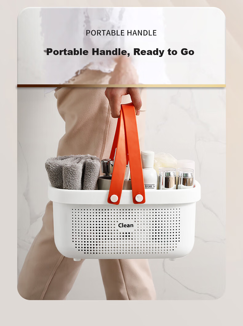 JEKO&JEKO Large Bath Basket with Handle, Toiletry Organizer for Student Dormitory, Bathroom, Shower Room Storage Basket, Orange And White 7