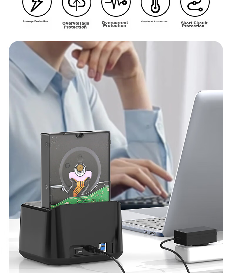 GODO Mechanical SSD Enclosure Base, 2.5/3.5 Inch, USB3.0 External SATA Dual-Bay, Compatible with Laptops And Desktops, External Portable Hard Drive Enclosure, Universal 11