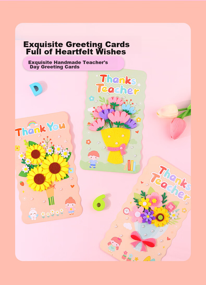 BOJIAO 3D Greeting Card DIY Handmade Material Kit, High-End Feel Handheld Creative Bouquet Preserved Flowers, Blessing Card, Teacher's Day Gift for Teachers And Students' Day Present 3