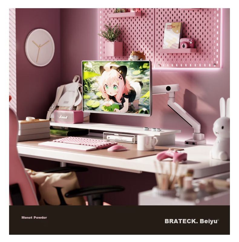 Brateck Beihu Monitor Stand, Mechanical Arm, Computer Stand Desktop Clamp Base, Heavy-Duty Screen Riser E500 White 17-40 Inch, Suspended Arm 13