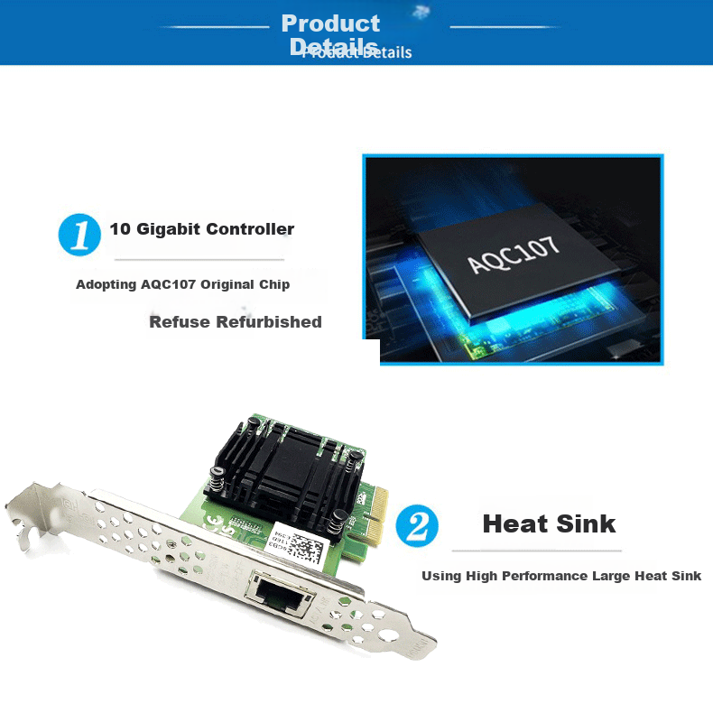 PERCKO 10 Gigabit Ethernet Card, PCI-E X4 Single Port Server Network Card, AQC107 Chip Network Adapter, Compatible with X540-X550 4