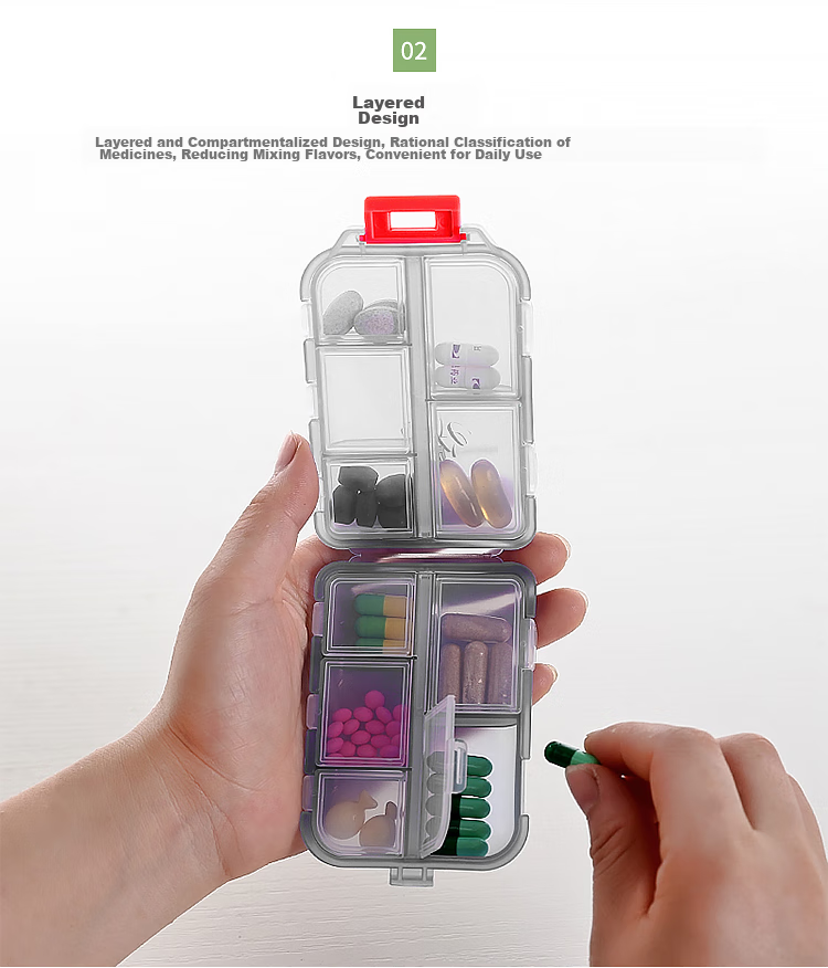 Banzheni Portable Pill Box, Japanese Mini 10-Compartment Small Pill Organizer, Portable Storage Box, Medicine Container, Weekly Travel Personal Pill And Capsule Dispenser, Gray 4