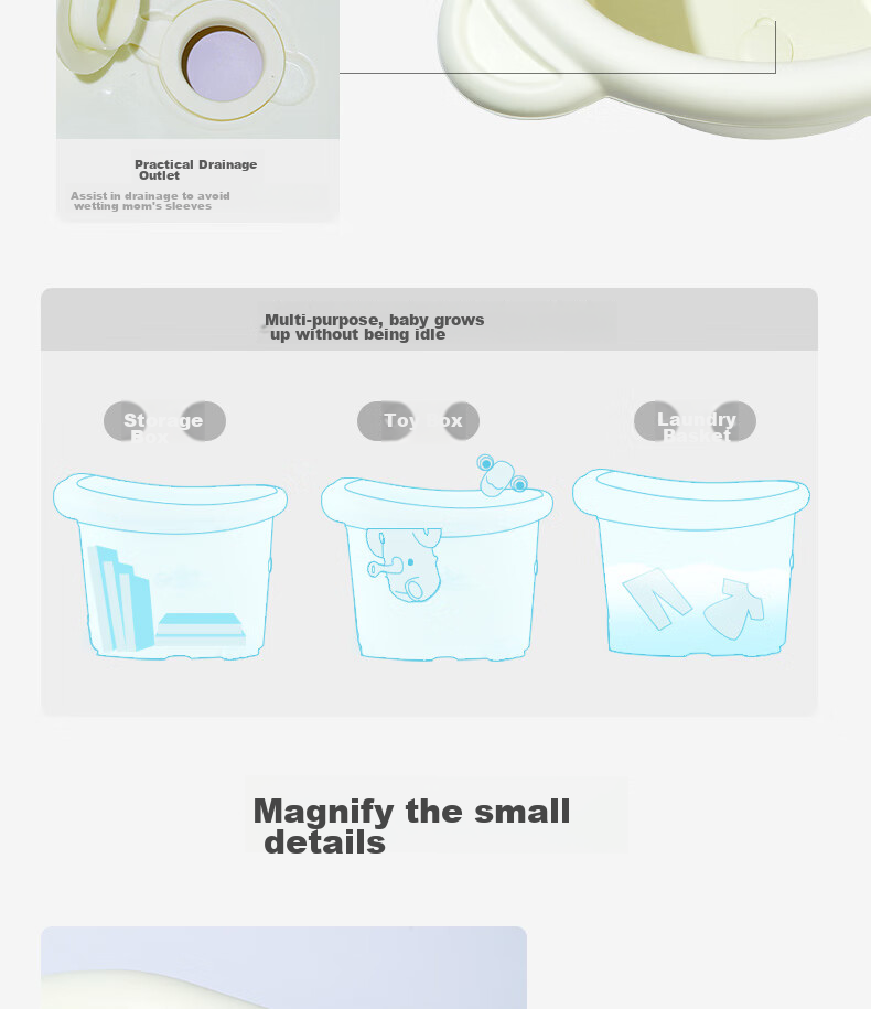 Rikang Bathtub, Baby Bathing Basin, Children's Bathtub, Bathtub with Free Stool, Blue, X1001-1 17