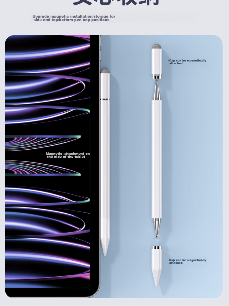 ESCASE [Three-In] IPad Capacitive Stylus, Mobile Phone Tablet Touch Writing Pen, Magnetic Screen Compatible with Huawei Apple Pencil Second Generation, Tech White TP-I15Pro 7
