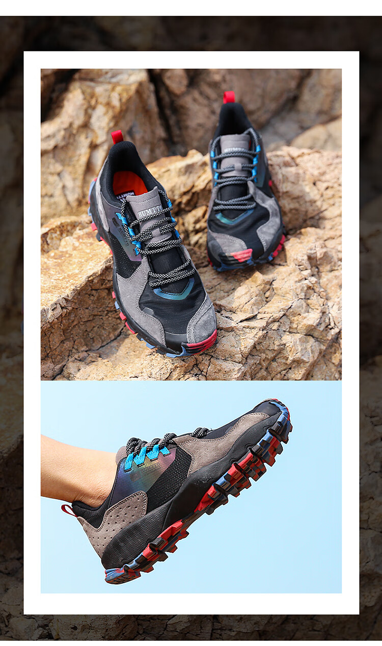HUMTTO Men's Outdoor Hiking Shoes, Comfortable Breathable Casual Trekking Shoes, Non-Slip Wear-Resistant Climbing Shoes, Dark Gray-Black, Size 39 11