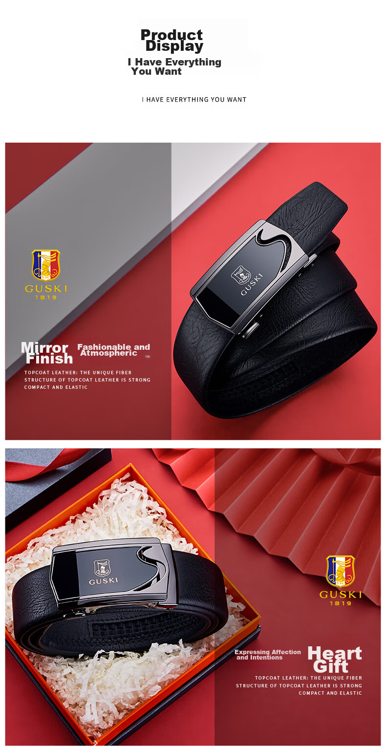 GUSKI Genuine Leather Belt for Men with Automatic Buckle, Business Trouser Belt in Gift Box, Birthday Present for Boyfriend Or Husband 15