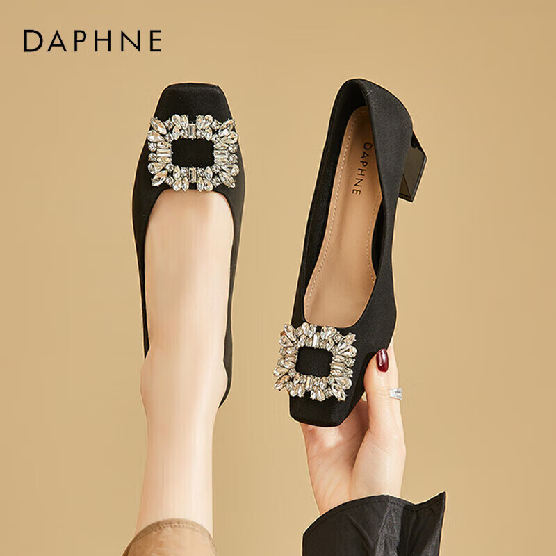 Женские туфли DAPHNE, элегантные, с квадратным носком, на толстом каблуке, украшенные стразами, для работы, черные, размер 39