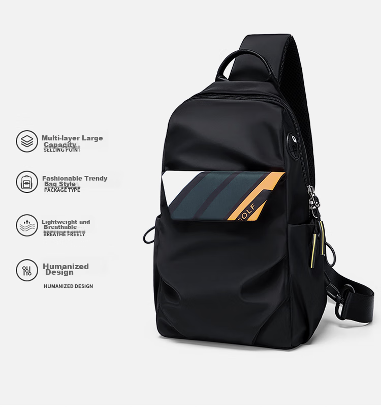 GOLF Chest Bag for Men, Contrasting Color Shoulder Crossbody Bag, Casual Phone And IPad Bag, Multi-Compartment Sports Small Backpack, Running Pack 4