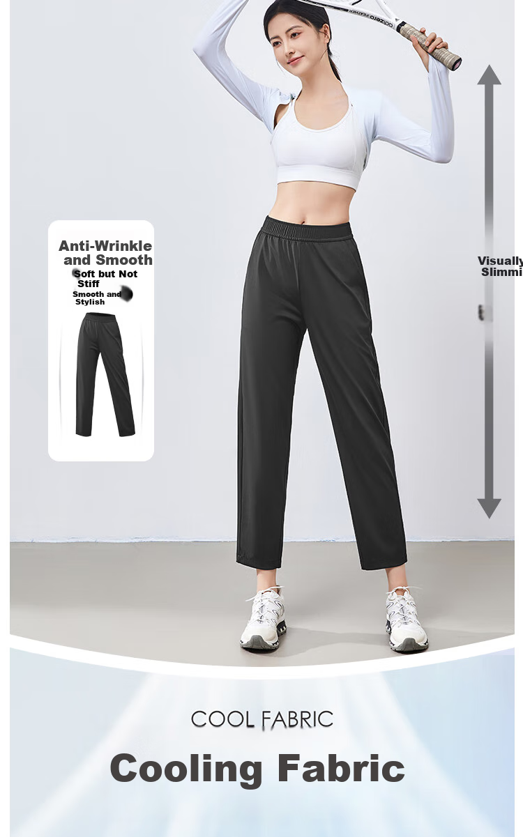BOPRUIEY Women's Summer Thin Harem Pants Comfortable Slim Fit Cropped Pants Petite Straight-leg Quick-drying Ice Silk Trousers 1