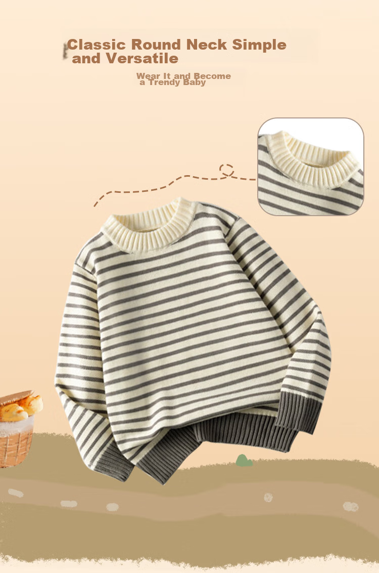 Baleno Children's Knitted Sweater, Autumn And Winter Style, for Older Kids, Korean-Style Striped Top, Boys And Girls Winter Wear, Warm Inner Layer Sweater 3