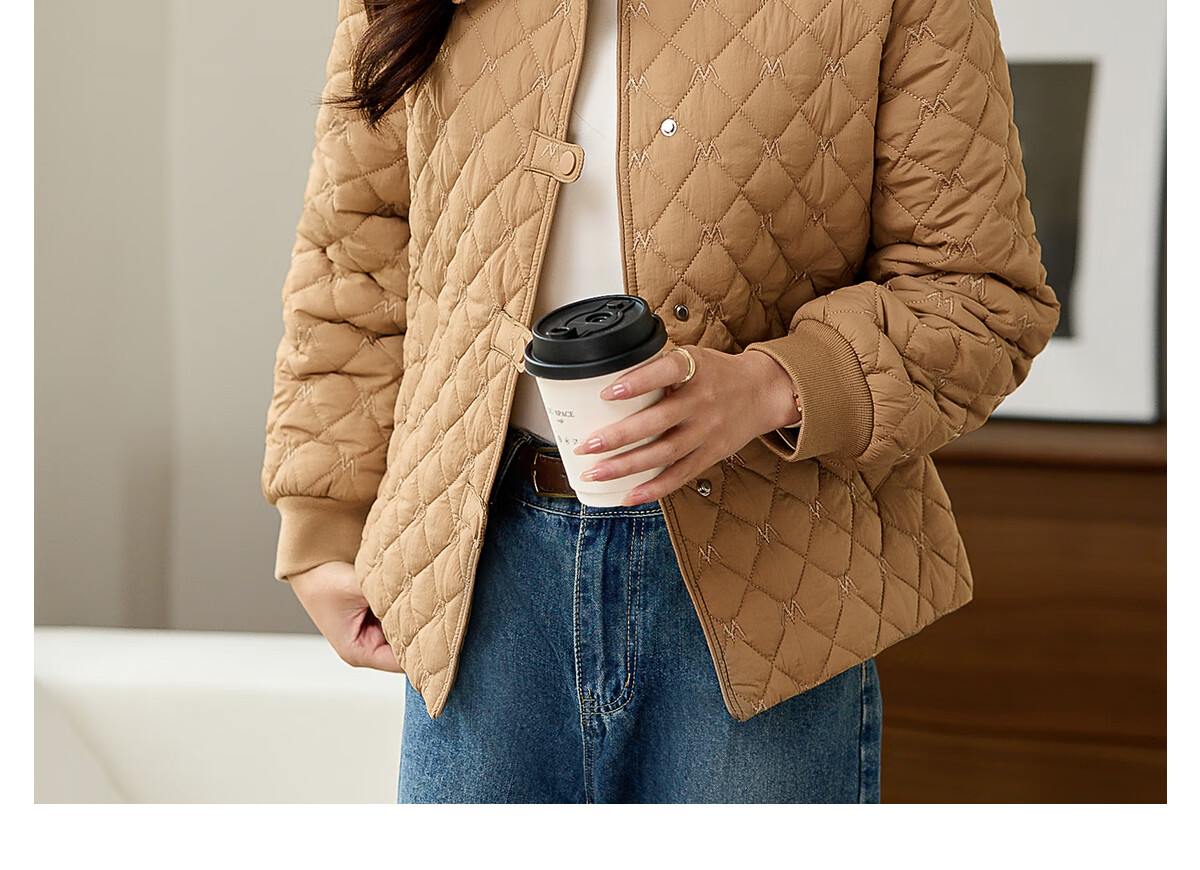 PinCai Women's Cotton Jacket Fashion Woven Design Lapel Thickened Lightweight Winter Coat P144M1003 14
