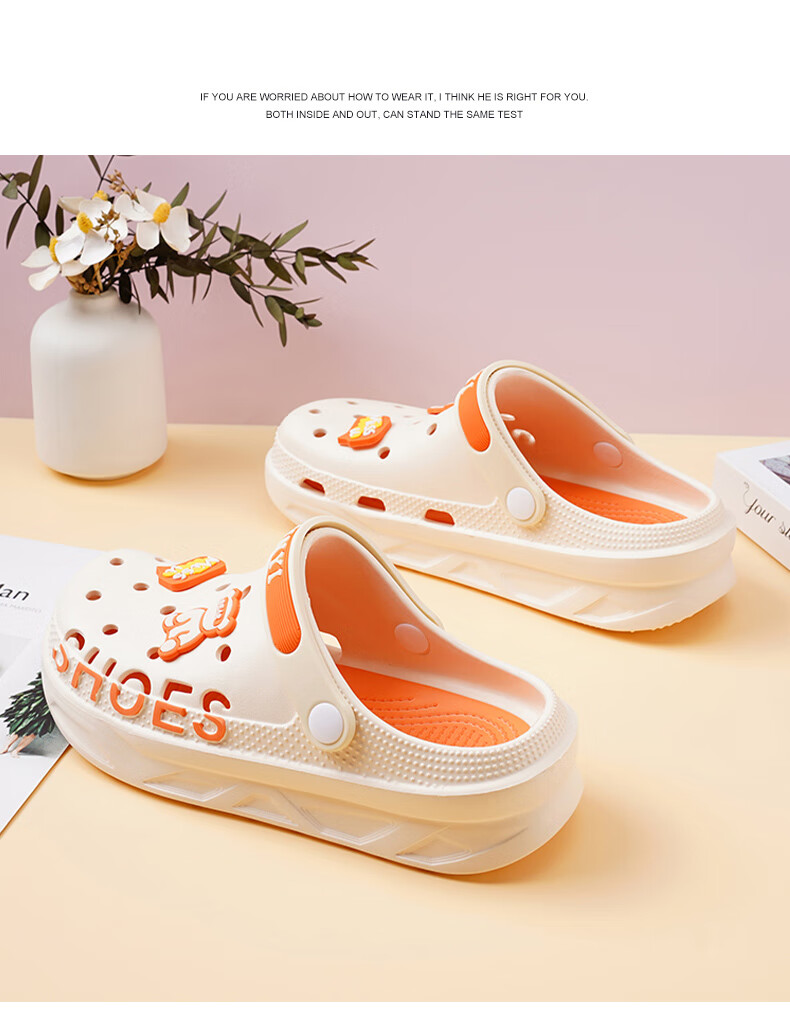 CARTELO Women's Perforated Shoes, Summer Sandals, Casual Garden Dual-Use Beach Slippers, Sandals, 1456 Apricot Color, Size 36-37 8