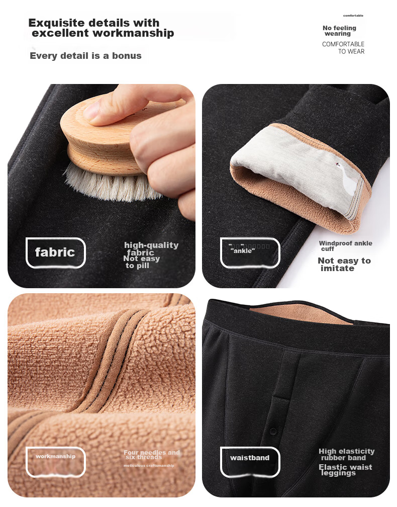 Yiershuang [Duck Down And Lamb Wool 3-Layer Thickened] Thermal Underwear for Men, Fleece-Lined Cotton Autumn Pants 18