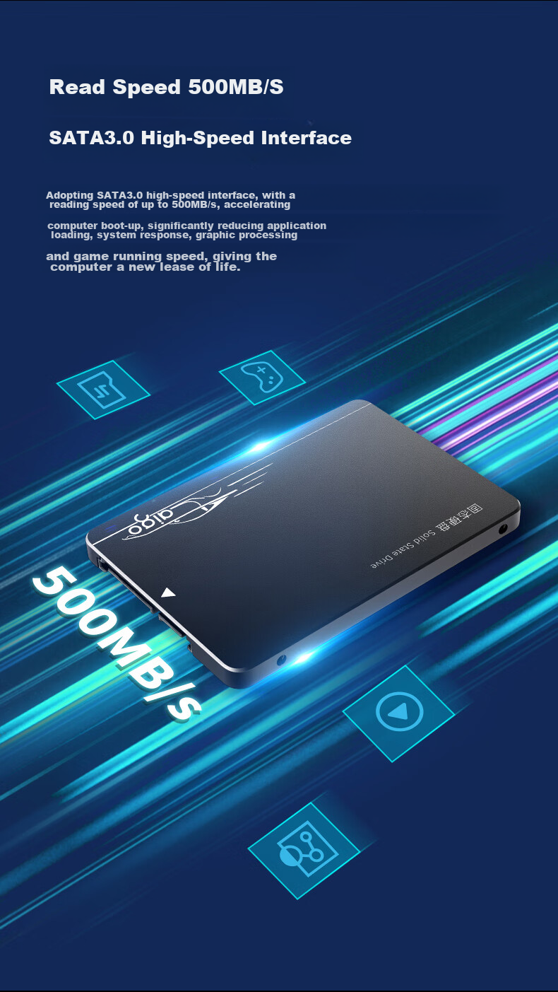 Aigo 256GB SSD, SATA 3.0 Interface, 2.5-Inch, Desktop And Laptop System Drive, Original Chip Read Speed 550MB/s, Storage Accessory S500 4