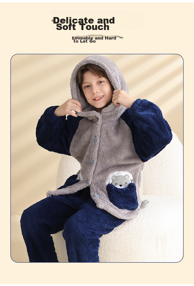 LangSha [Long Plush] Children's Pajamas, Boys' Home Wear Set, Autumn And Winter Style, Thickened Warm Baby Home Wear Set 4