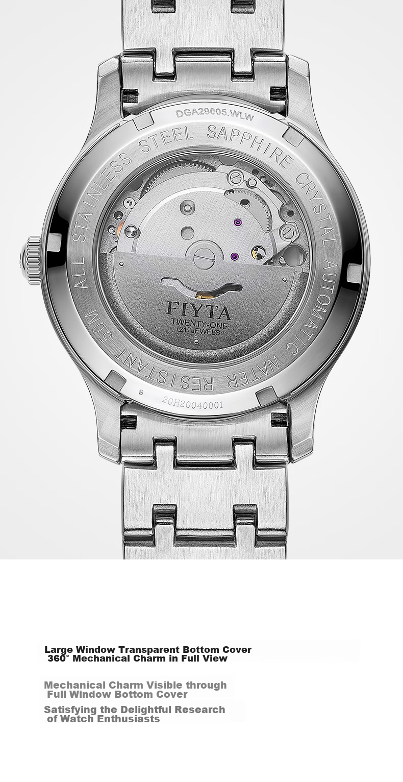 FIYTA Men's Watch, Classic Automatic Mechanical with Date Display And Blue Dial, Steel Strap Business Watch, Holiday Gift 16