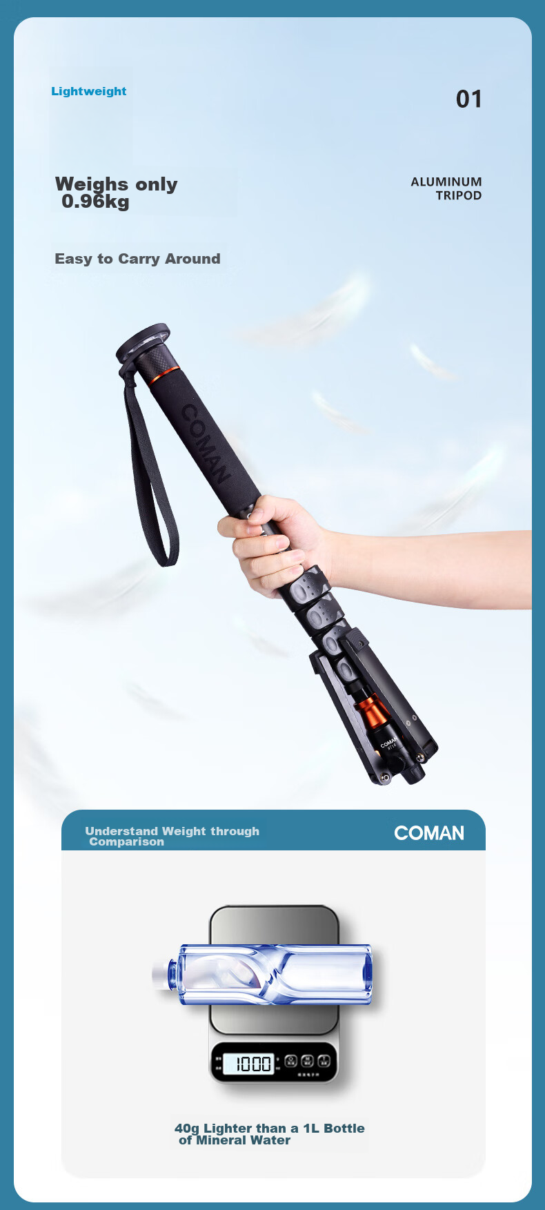 COMAN Carbon Fiber Tripod for DSLR Cameras, Professional Camera Tripod with Hydraulic Damping Ball Head, Photography Tripod KX3535 3