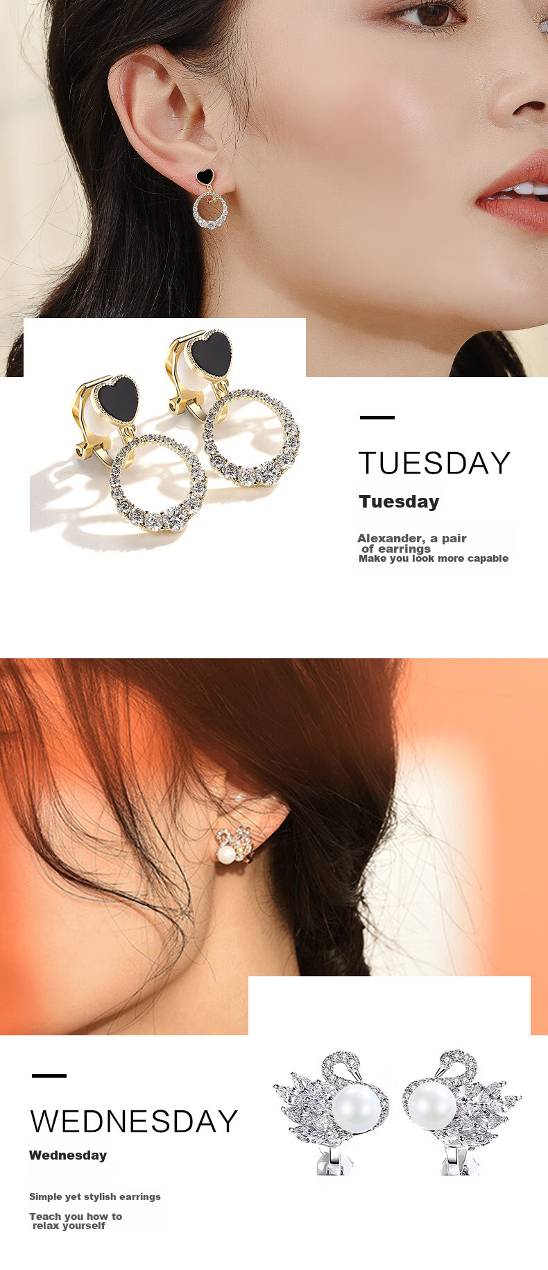 Dairuo No-ear Piercing Earrings for Women, Weekly Ear Ring Set, Slimming High-End Light Luxury, Practical Birthday Gift for Girlfriend 5