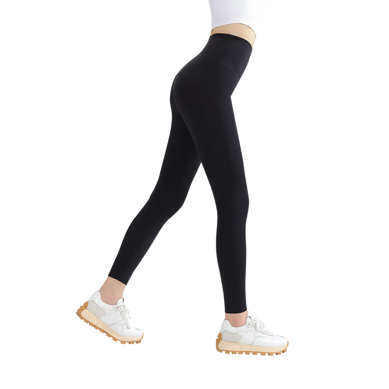 HR Women's Shark Pants Outerwear Leggings High Waist Slimming Tummy Control Hip Lifting Shaping New Obsidian Black [Thick Fleece] L
