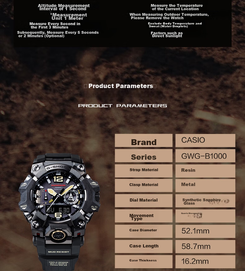 Casio Men's G-SHOCK Mudmaster Third Generation Solar-Powered Sports Digital Watch GWG-B1000 10