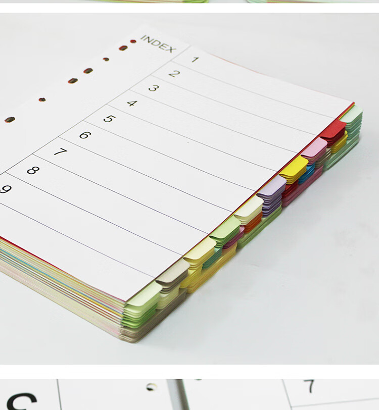 Elifo Page Separators, Index Dividers, Classification Paper, Loose-Leaf Paper for Indexes, Paper Plastic Digital English Three-Hole Binders [With Holes], 10 Colors, 50 Sheets Per Pack 4